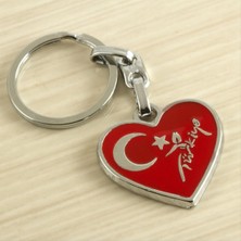 Ds-Derin Kalp Ay Yıldız Metal Anahtarlık-Kırmızı