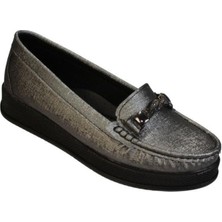 Yazkış Siyah Platin Parlak Üzeri Burgu Taşlı Kalın Taban Babet