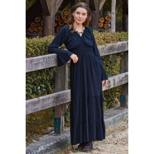 Yakası Lastikli Ispanyol Kol Kışlık Elbise