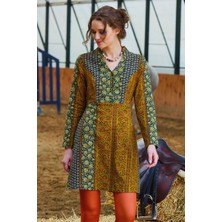 Hakim Yaka Düğme Detaylı Bağlamalı Uzun Kollu Elbise