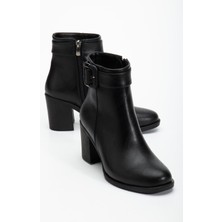 Siyah Kadın Topuklu Bot Suni Deri Terrmo Taban Yüzüdüz