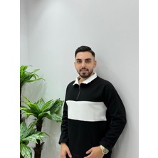 Erkek Yeni Sezon Parçalı Regular Kalıp Fermuarlı Sweatshirt Tüylenme Renk Solması Yapmaz