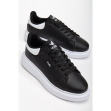 Unisex Spor Ayakkabı Siyah Yüksek Taban Hafif Suni Deri