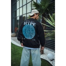 Üç Iplik Bisiklet Yaka Baskılı Sweatshirt - Siyah