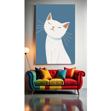 Özkacar Group Çocuk Odası Kreş Beyaz Kedi Ev Duvar Salon Güzellik Salonu Ofis Dükkan Dekarasyon Kanvas Tablo
