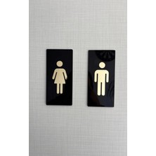 Kadın & Erkek Wc Tuvalet Yönlendirme Seti Siyah Parlak Pleksi Kendinden Yapışkanlı 7X15 cm