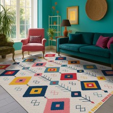 Beyaz Zemin Çok Desenli Dijital Baskılı Halı – Modern Dekoratif Tasarım