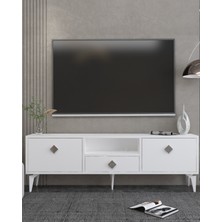 1304DROPCT-1 Tv Sehpası BEYAZ-GÜMÜŞ KULP