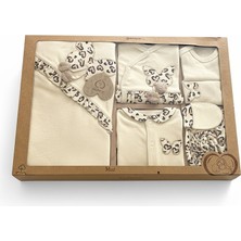 Kız Bebek 0-3 Ay Leopar Desenli Kelebek Nakışlı Hastane Çıkışı Zıbın Seti %100 Pamuk