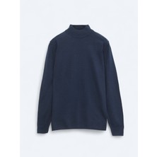 Lacivert Yarım Balıkçı Yaka Düz Örgü Triko Kazak