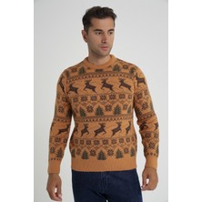 Trist Star Erkek Bisiklet Yaka Jakarlı Geyikli Yün Yılbaşı Kazak TRIST-5360