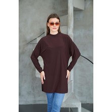 Tesettür Extra Uzun Tunik -Kahverengi