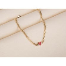 Lovely Altın Kırmızı Kalp Bileklik