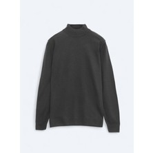 Antrasit Yarım Balıkçı Yaka Düz Örgü Triko Kazak