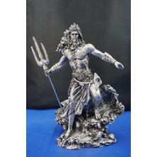 Mitolojik Tasarım Poseidon - Ev Ofis Dekoratif Hediyelik Aksesuar (26 Cm) Gümüş