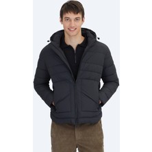 Siyah Regular Fit Gömlek Yaka Casual Dokuma Mont