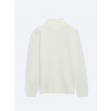 Ekru Yarım Balıkçı Yaka Düz Örgü Triko Kazak