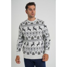 Trist Star Erkek Bisiklet Yaka Jakarlı Geyikli Yün Yılbaşı Kazak TRIST-5360