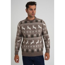 Trist Star Erkek Bisiklet Yaka Jakarlı Geyikli Yün Yılbaşı Kazak TRIST-5360