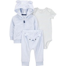 Carter's Erkek Bebek Mavi 3'lü Hırkalı Rahat Kumaş ve Şık Desenli Tasarım