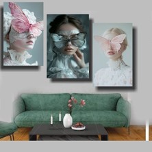 Özkacar Group 3 Lü Modern Sanat Kelebekler Ev Duvar Salon Güzellik Salonu Ofis Dükkan Dekarasyon Kanvas Tablo