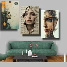 Özkacar Group 3 Lü Modern Sanat Portre Ev Duvar Salon Güzellik Salonu Ofis Dükkan Dekarasyon Kanvas Tablo