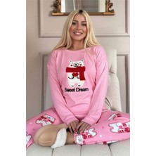 Pembe Sweet Dream Desenli Termal Kadın Pijama Takımı