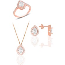 Gümüş Rose Zirkon Taşlı Damla Modeli Üçlü Set SGTL11512BEYAZ
