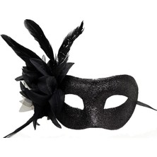 Siyah Renk Metalize Sim Görünümlü Parlak Tüylü Parti Maskesi 22X19 cm
