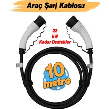 ( 10 Metre) Araç Şarj Kablosu 22 Kw 3 Faz Type-2 Soket Elektrikli Çift Taraflı Soketli Tak Çıkart