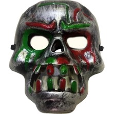 Kırmızı Kan Şeritli Dişli Dracula Kuru Kafa Maskesi Gri Renk