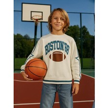 Erkek Çocuk Boston Yazılı Tasarım Oversize Sweatshirt