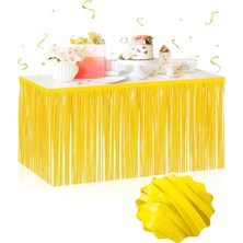 Kendinden Yapışkanlı Makaron Sarı Püsküllü Masa Eteği – 75 x 275 cm Parti Süslemesi