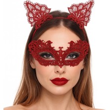 Şık Kırmızı Dantel Maske ve Taç Seti 5 No – Maskeli Balo  Özel Etkinlikler