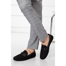 Hakiki Deri Nubuk Tokalı Erkek Siyah Loafer Ayakkabı