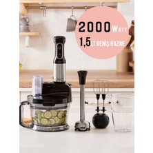 2000W Mutfak Robotu, Dilimleme ve Doğrama, 1,5l Hazneli, Siyah