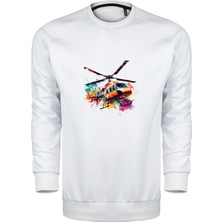 Renkli Helikopter Temalı Unisex Sweatshirt