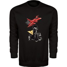 Kırmızı Jet ve Pilot Tasarım Unisex Sweatshirt