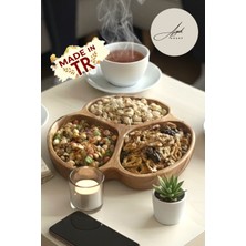 Doğal Ahşap 3 Bölmeli Çerezlik Kahvaltılık Atıştırmalık Sunumluk Tabak