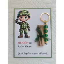 100 Adet Kişiye Özel Asker Kına Hatırası Dağıtmalık Hediyelik Yeşil Anahtarlık ve Paketlenmiş Kına