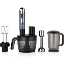 Şık Mavi Çok Fonksiyonlu Blender Seti, Krom Detaylar ile Göz Alıcı Tasarım