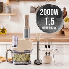 2000W Kulplu Mutfak Robotu, Dilimleme ve Et Doğrama, 1,5lt Hazneli