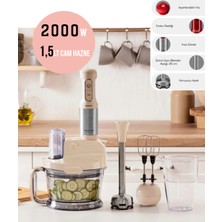 Çift Katlı 4 Kanatlı Paslanmaz Çelik Bıçaklar, Turbo Özelliği, 1,5l Hazne, 2000W Mutfak Robotu