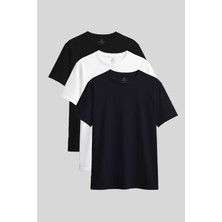 Standart Fit Basic O Yaka 3lü Paket Siyah-Beyaz-Lacivert Kadın T-Shirt - 97311