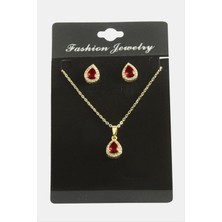 Zengezur Damla Zirkon Taşlı Set Kolye-Gümüş Rengi