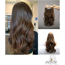 Kahverengi Dalgalı Balyaj Saç Çıtçıtlı Postiş Takma Saç 60 cm 110GR Isıya Dayanıklı Yarımay