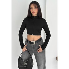 Kadın Fermuarlı Crop Ceket – Dinamik & Modern Stil