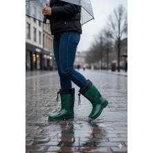 Belix Konçlu Peluşlu Unisex Yağmur Çizmesi 36-40 Koyu Yeşil