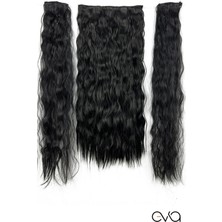 Siyah Yarımay Saç Su Dalgalı Çıtçıtlı Ekstra Yoğun Postiş 60 cm 160 gr 2 Yan Postiş Isıya Dayanıklı