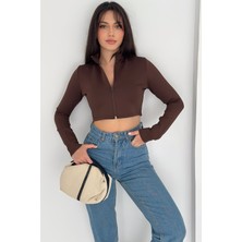 Kadın Fermuarlı Crop Ceket – Dinamik & Modern Stil